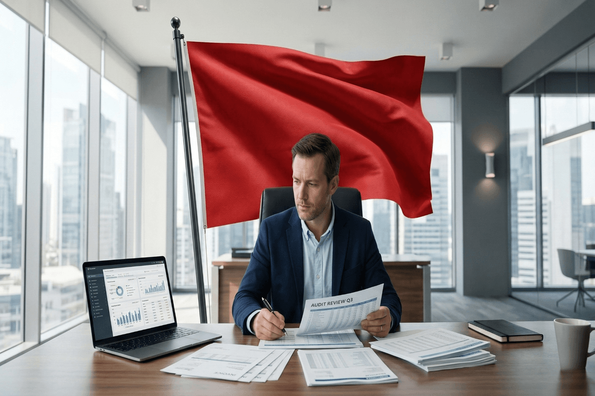 Accountant reviewing UAE financial records for audit red flags.