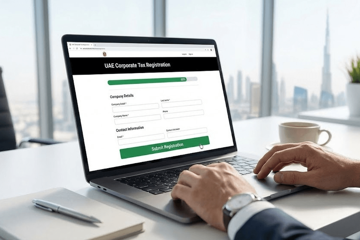 UAE business owner registering for corporate tax on the EmaraTax portal.