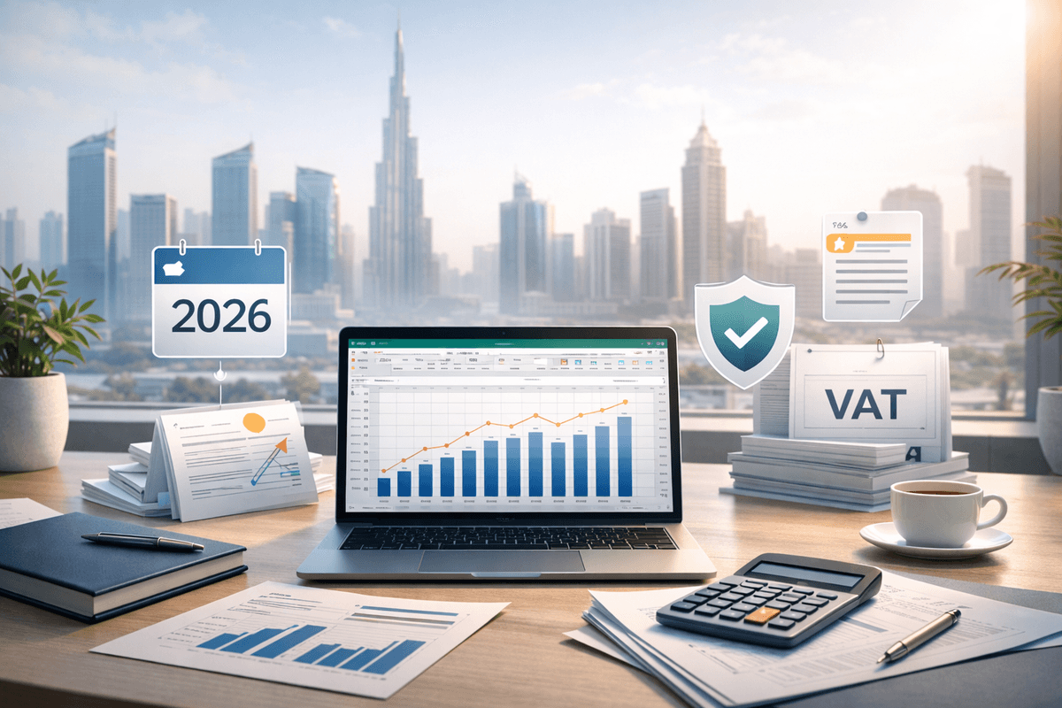 Evolving UAE accounting and tax landscape represented on a clean desk.