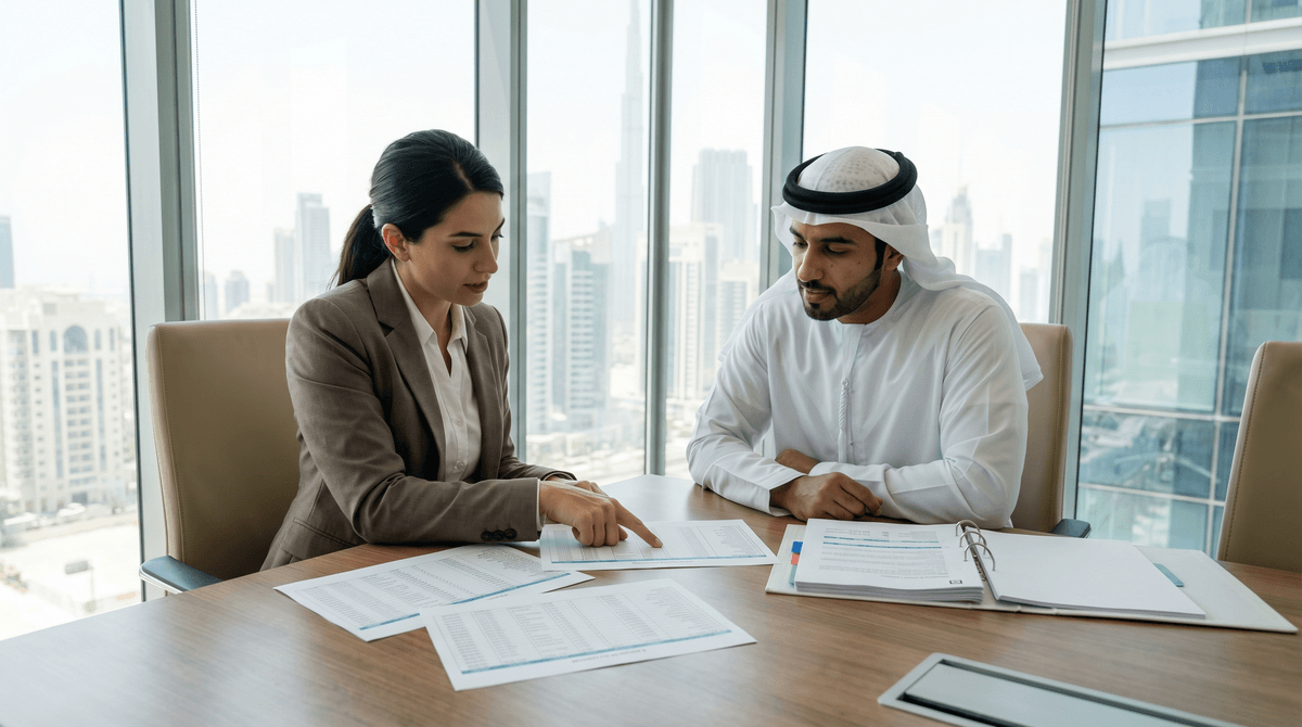 UAE intercompany transactions and transfer pricing documents on a desk.
