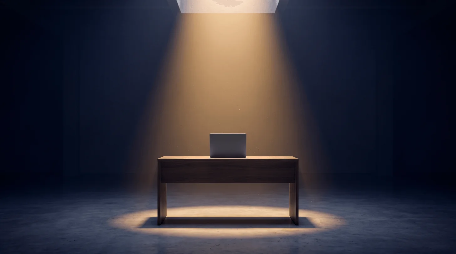 A freelancer at a tidy home-office desk with a laptop showing a simple income summary, warm natural light, calm and uncluttered.