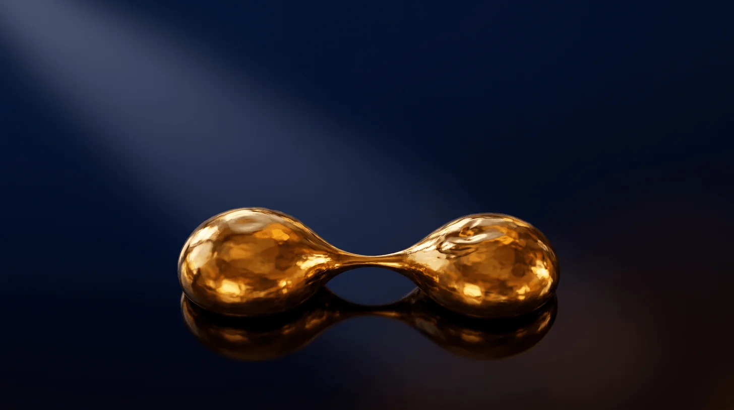 A calm meeting table with a financial summary, two coffee cups and a pen, suggesting a deal conversation, navy and gold tones.